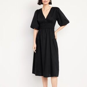 Old Navy Black Puff Sleeve V-Neck Midi Dress